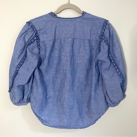 Sweet Ann Taylor Denim Blue Embroidered Scallop Trim Top in Size Medium - Picture 8 of 10